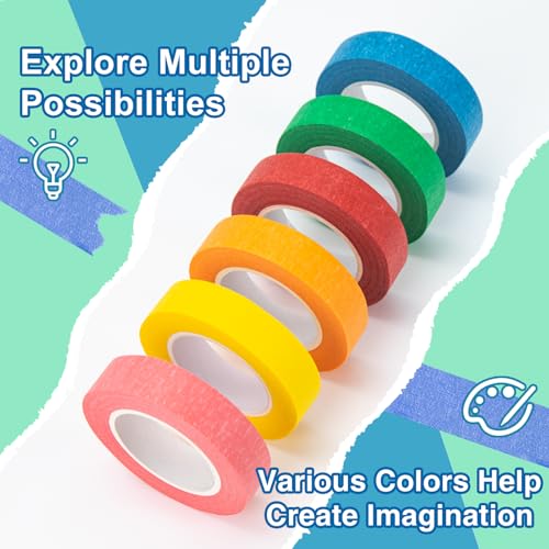 Image of OWLKELA 6 Rolls Masking Tape, 0.6 inch x 16 Yard Per, Rainbow Colors | Painting Tapes, Craft Tape, Ideal for Crafts & DIY Projects, Painting and Labeling