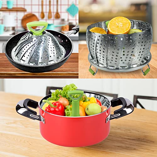 Stainless Steel Vegetable Steamer Basket For Cooking, Food Steamer Basket With Removable Center Handle For Veggie Seafood Cooking, Mobzio Folding Expandable Steamer Basket Fit Various Size Pot #TOP3