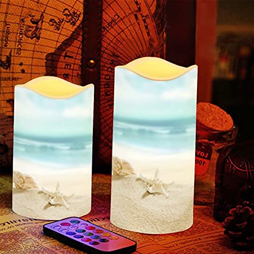 Huisefor Flameless Candles Battery Operated With Remote Control, Beach Starfish Print Warm Color Flickering Led Candles With Wavy Top, 4 Packs For Women Men Elder Children #TOP4