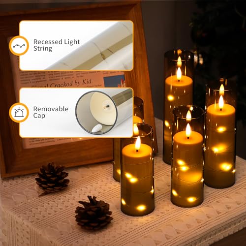 Forever Speed 5 Stück LED Kerzen Lichterkette mit Fernbedienung & Timer, Batteriebetriebene Kerzen Dimmbar Eingebaute Lichterkette Kerzen Acryl Flammenlose Kerzen für Wohndekoration - Grau – Bild 3
