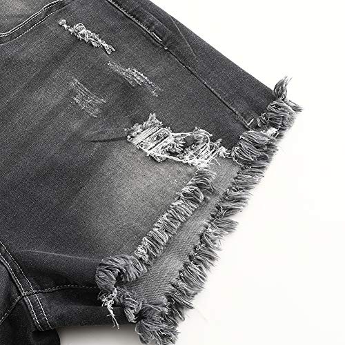 Image of THUNDER STAR Women Mid Rise Ripped Stretchy Jeans Shorts Frayed Raw Hem Casual Denim Shorts