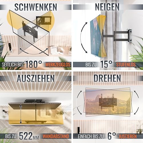 RICOO TV Wandhalterung Fernseher Halterung Schwenkarm mit Fischer-Dübel für 40-75 Zoll Bildschirm Flach OLED Fernsehhalterung für Wand R23-F Schwenkbar Neigbar Fernseh-Arm bis 95-Kg & VESA 400x400