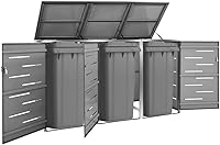 Vista 11 de Cobertizo de basura doble con ruedas, cobertizo de almacenamiento para jardín al aire libre, para botes de basura, cobertizo para patio, jardín
