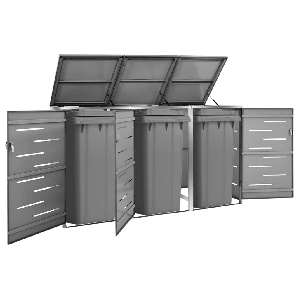 KOIECETA Mülltonnenbox für 3 Tonnen Müllbox Mülltonnenverkleidung Mülltonne Mülltonnenbox Müllcontainer Gerätebox 240L Anthrazit Edelstahl