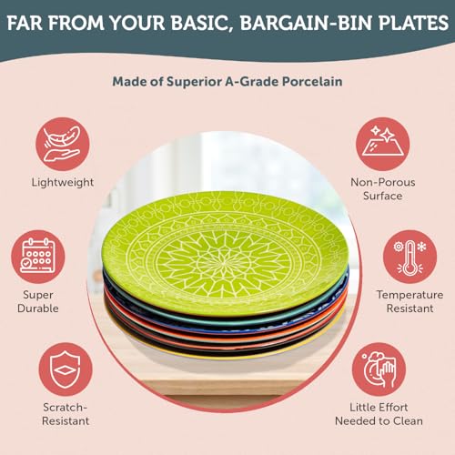 Annovero-Dinner-Plates-Mismatched-Colorful-Dinnerware-Set-of-6-Fun-Decorative-Cute-Boho-Kitchen-Dishes-Zero-Lead-Cadmium-105-Inch-Diameter Annovero Dinner Plates Mismatched Colorful Dinnerware Set of 6 Fun Decorative Cute Boho Kitchen Dishes Zero Lead Cadmium 105 Inch Diameter