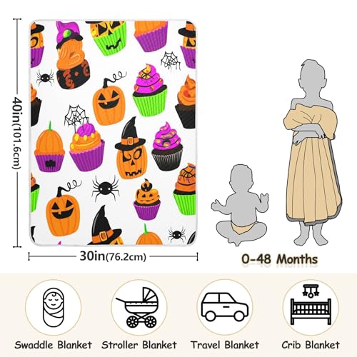 Burbuja Colorful Halloween Cupcakes Baby Blanket for Boys Girls, Nursery Soft Warm Swaddling Receiving Baby Blankets, 30x40 in Toddler Blanket3