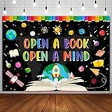 Picture of AIBIIN 7x5ft World Book Day Backdrop for Photography Open A Book Open A Mind Children Students Classroom Reading Decorations Supplies Library Banner Elementary Wallpaper Background Photo Booth Props