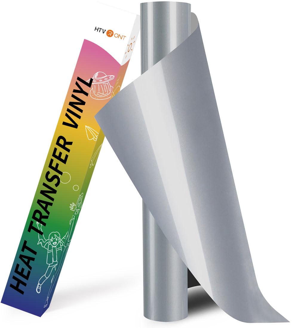 HTVRONT HTV Roll Heat Transfer Vinyl- 12" x 8ft Silver HTV Vinyl for Shirts