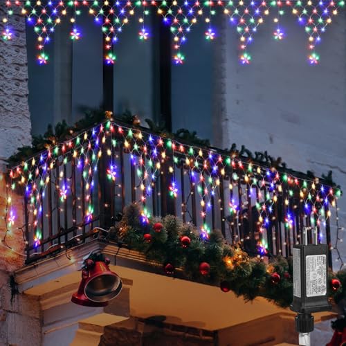 MINIAO Christmas Lights Outdoor Decorations 218 LED 13.8ft Curtain Fairy Lights with 12 Drops, LED String Light Decor with 8 Modes for Party Holiday Christmas Home Indoor Outdoor Decor Star Multicolor MINIAO Christmas Lights Outdoor Decorations 218 LED 13.8ft Curtain Fairy Lights with 12 Drops, LED String Light Decor with 8 Modes for Party Holiday Christmas Home Indoor Outdoor Decor Star Multicolor