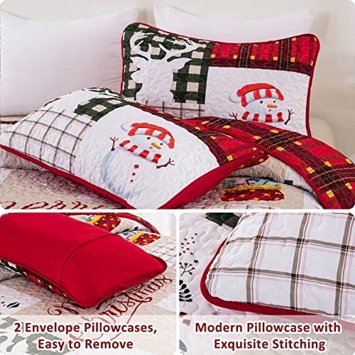 Christmas Quilt Set Queen - Reversible Bedspread Coverlet Red Green Plaid Patchwork Bedding Lightweight Bed Cover - Xmas Tree Elk Holiday Bedding Bed Set Gift for Kids Adults,1 Quilt 2 Pillow Shams 6 51Ob6OtCLuL. AC