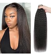 Yaki straight Tape in Extensions Human Hair 40pcs 18 Inch Full Head Kinky Straight tape ins hair ...