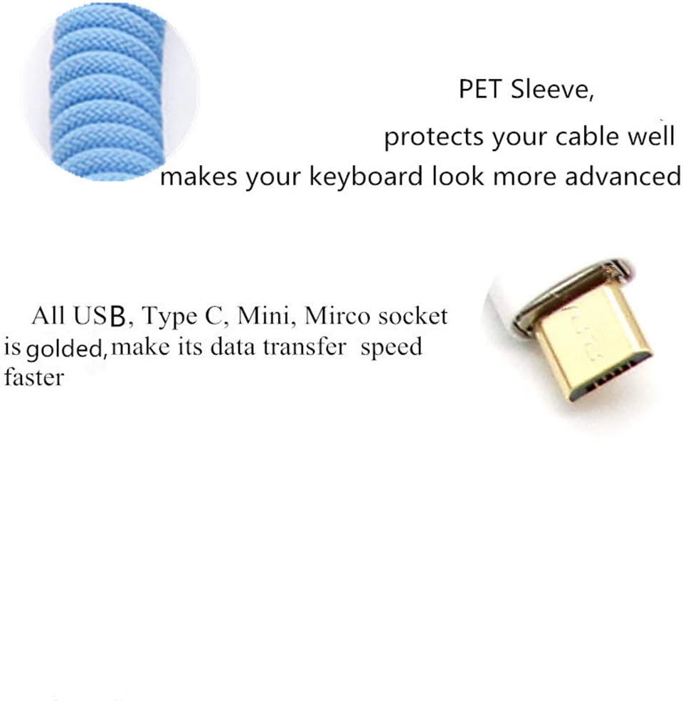Angitu Single Sleeved PET Coiled Coiling Type C Mini Micro Cable for Mechanical Keyboard Cable with GX12 Aviator (Type C 1.5M 15-20cm, R-Orange)