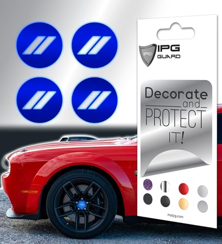 Image of IPG Compatible with Dodge Charger, Challenger, Durango (2017-2023) Wheel Center Cap Overlay Decal Sticker Wrap Kit - Hash Rhombus Design - Personalize Your Vehicle (Outer Logo, Reflective - Blue)