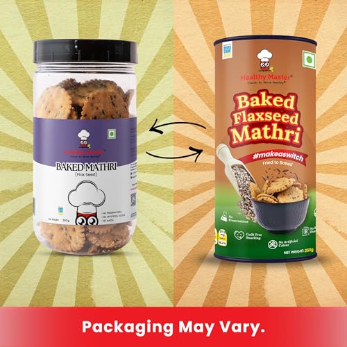 Image of Healthy Master Baked Wheat Mathri (Flax Seed) 250g (Pack of 4) | No Maida | No Palm Oil | Crispy Crunchy Healthy Snack | 100% Wheat | Namkeen Mathi