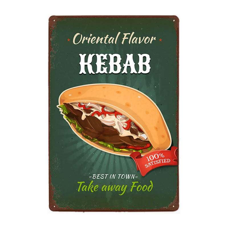 Fast Food Hotdogs - Placa de metal retro vintage (4 unidades)