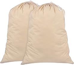 SweetNeedle - Pack of 2-100% Cotton Extra Large Heavy Duty Laundry Bags in Natural Color - 71 CM x 91 CM (28" x 36") - Very durable, drawstring with cord lock, machine washable and reusable
