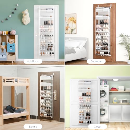 Whitmor 27 Pair Over The Door Shoe Organizer, 11 Tier Hanging Shoe Organizer, Heavy Duty Metal & Mesh Shoe Holder, Hanging Shoe Rack for Closet Organizer & Storage,79.9"L x 21.7"W x 7.5"H, White by Whitmor - Image 3