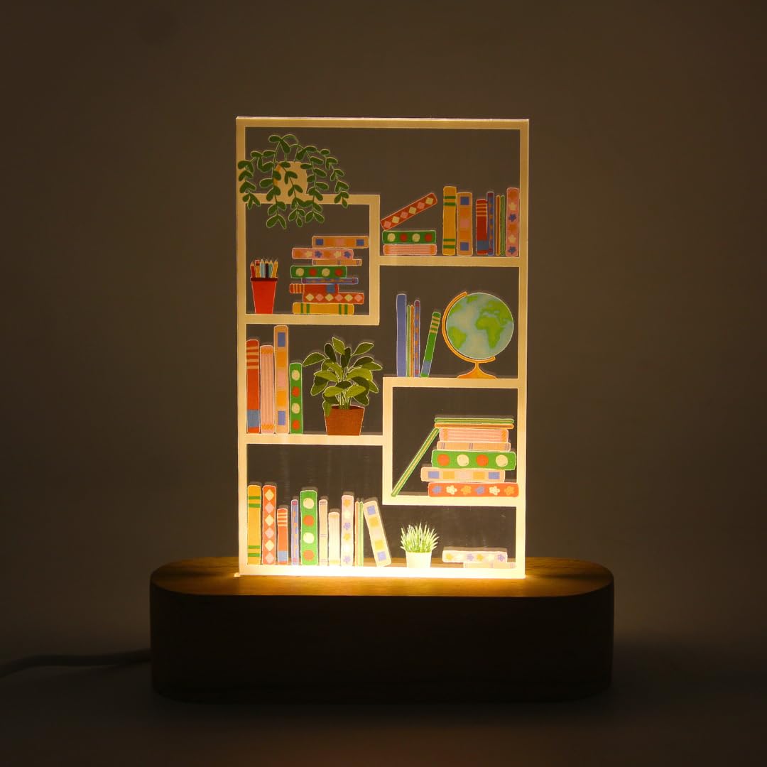 Vista Acrylic LED Table Lamp with Wooden Base, Warm Glow Decorative Night Light for Bookshelf, Bedside & Living Room, Ambient Accent Lighting for Home Décor & Gift (Bookshelf)-image-40