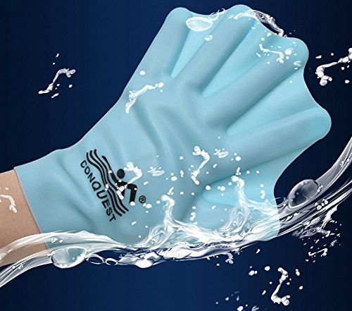 Onemoredealdirect Omdd Silicone Webbed Swimming Gloves Aqua Fit Swim Training Gloves Web Gloves For Swimming,Closed Full Finger Webbed Water Gloves For Unisex Kids,2Pcs (Blue) #TOP1