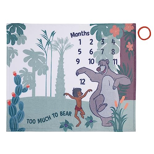 Image of NoJo Disney Jungle Book Green and White Too Much to Bear Super Soft Photo Op Milestone Baby Blanket