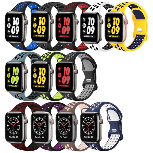 12 Pack Compatible with Apple Watch Band 38mm 40mm 41mm 42mm 44mm 45mm 46mm 49mm, Breathable Soft Silicone Sport Replacement Strap Men Women for iWatch Bands Series 10 9 8 7 6 5 4 3 2 1 SE Ultra