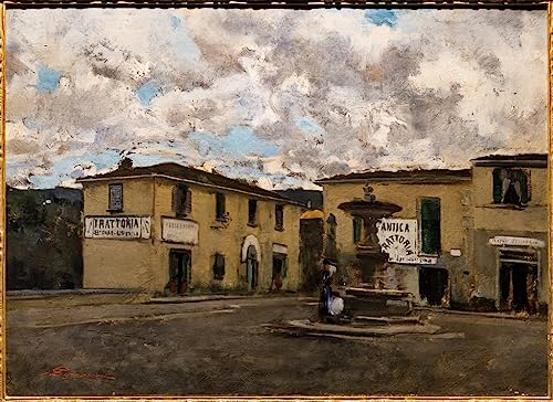 Affiche toile la petite place de Settignano jour de pluie impression art portrait