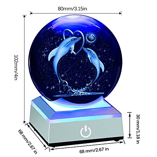 Erwei 3D Dolphin Crystal Ball With Led Light Base Idea Dolphin Gifts For Mom Women Glass Dolphin Figurine Gift For Kids Happy Anniversary Birthday Valentines Day Gift For Girlfriends Wife #TOP4