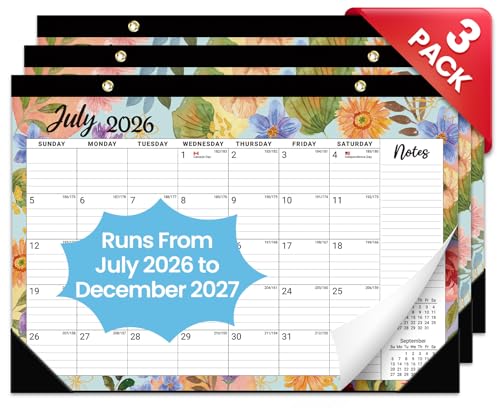 Image of 3 Pack of Desk Calendar 2026-2027, 18-Month Calendar Runs from July 2026 to December 2027, Large 17 inch x 12 inch Monthly Desktop & Wall Calendar for Home & Office - Botanic Whimsy