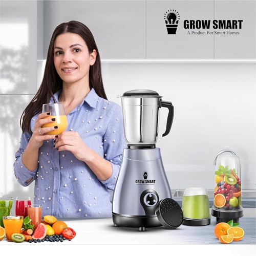 Image of Oreo 750 W Mixer Grinder For Kitchen| 4 Jars (2 Stainless Steel+2 Nutri Bullet Jars) | Smoothie, Chutney & Liquidizing | Powerful Mixing, Grinding & Juicing | 2 Years Warranty | Grey & Black