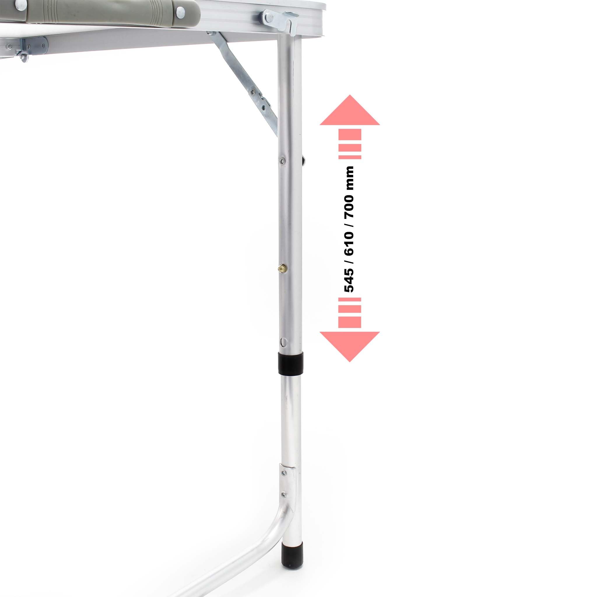 Table de Camping Pliante, 1200 x 600 x 700 mm, Table Portable Blanche en MDF/alu, réglable en Hauteur 54/61/70 cm, extérieur, BBQ, fêtes, Barbecue, Pique-Nique