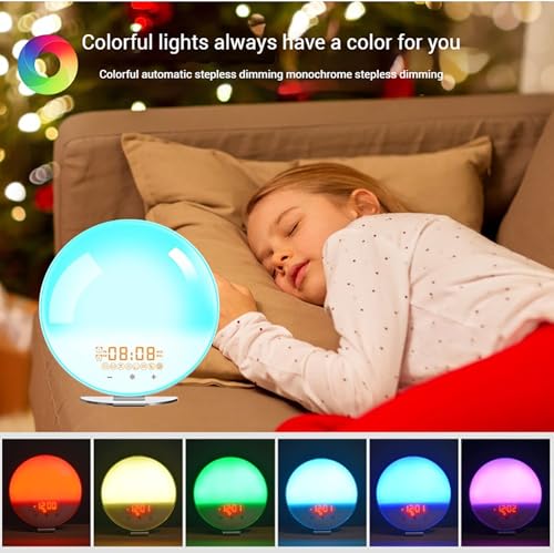 Reloj despertador Sunrise con sonidos de sueño, luz de despertador regulable para niños y adultos, lámpara de luz nocturna con 8 sonidos naturales