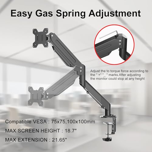 Image of Suptek Monitor Mount Gas Spring Monitor Arm Desk Mount Fully Adjustable Fits 17 20 22 23 24 26 27 32 35 inch Monitors Weight Capacity up to 24.25 lbs