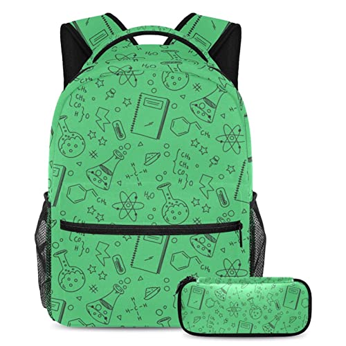 Allenada Leisure Campus Travel Backpacks with Pen Case Back School Green Bags with Bottle Holder for Girls Boys