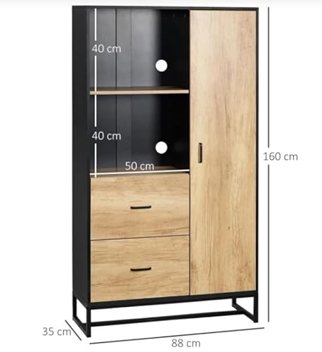 Rustic Kitchen Cupboard Tall Pantry Shelf Unit Large Modern Larder Display Cabinet Wooden Storage Dresser Vintage Industrial Style Metal Free Standing Furniture - Image 2