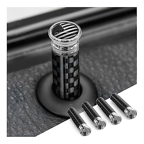 Moly Magnolia 4PCS Car Door Lock Knobs, American Flag Carbon Fiber Door Lock Pin Cover, Decorative Modification Door Lock Bolt Pin Cover, Auto Accessories Universal for SUV, Truck, Van (Black Flag) Cover