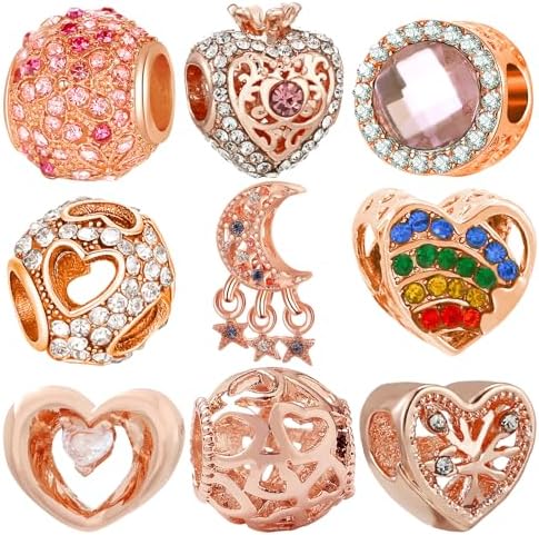 9 Pack Silver Spacer Beads Charms fit Pandora Bracelet CZ Pendant Set