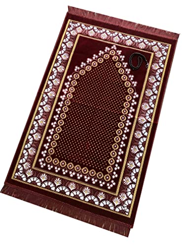 Prayer mat with Tasbeeh,Muslim gift,Ramadan Gift.islamic gift,Warm stayle Velvet Prayer Rug (540g), 65 x 110 cm (Rectangular)