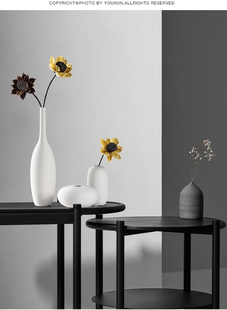 3 jarrones de cerámica de tres piezas con decoraciones florales secas, jarrón de cerámica blanco moderno, pequeños jarrones de cuello estrecho, jarrones de cerámica decorativos, chimenea,