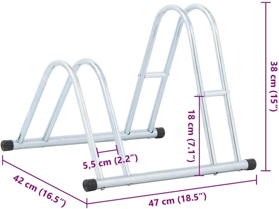 Galvanized Steel Bicycle Stand for 2 Bikes, Floor Freestanding Bike Rack with High-Low Wheel Design, Space-Saving Garage Bicycle Storage, 18.5" x 16.5"