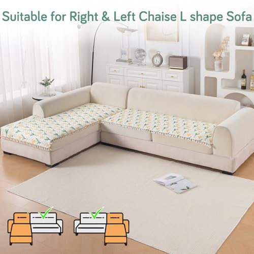 Image of HOKIPO Tulip Blossom L Shape (2+2 Seater) Sofa Seat Mat with Tassel| Quilted Sofa Cover Mat, 'Tassel Twigs' Series (IN-983-T4 + IN-984-T4)