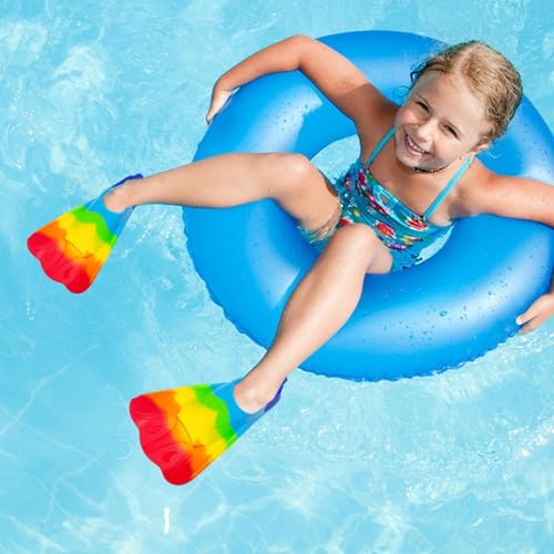 Aletas de natación – Aletas de silicona arcoíris, aletas de natación cortas profesionales para jóvenes, cómodas aletas de natación de silicona suave | Aletas de natación para niños y adolescentes - imagen 2
