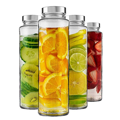 Image of Vasukie Glass Water Bottles, Glass Fridge Water Bottle with Steel Cap, Wide mouth Leak proof & detox water bottle glass, water bottle for fridge, fridge bottle 750 ML (1 BOTTLE)