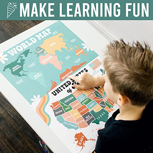 4 Retro Pre K Learning Posters For Toddlers 1-3 - Abc Poster For Toddlers Wall, Solar System Poster For Kids Maps, Preschool Classroom Map Of The World Poster, Kindergarten Homeschool Supplies… #TOP1