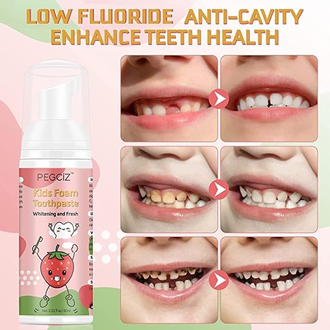 Foam Toothpaste Kids, Toddler Anti-Cavity with Low Fluoride Baking Soda Toothpaste, 360ºCare for Mouth, for Kids Age for 3 and Up, Strawberry & Blueberry & Watermelon Fruity Mix