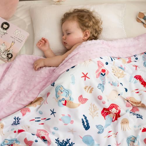 Image of PHF Minky Baby Blanket for Girls with Double Layer and Soothing Raised Dotted Backing, Soft and Lightweight Reversible Receiving Blanket for Newborns, Infants, Babies, 30x40 Inches, Mermaid