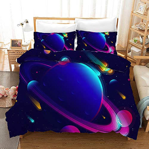 Qiuka® Kids Bedding Duvet Cover Set for boys girls,Solar system blue planet Microfibre Duvet Cover & Pillowcase with Zipper Decorative Quilt Cover Sets Lightweight Soft Easy Care