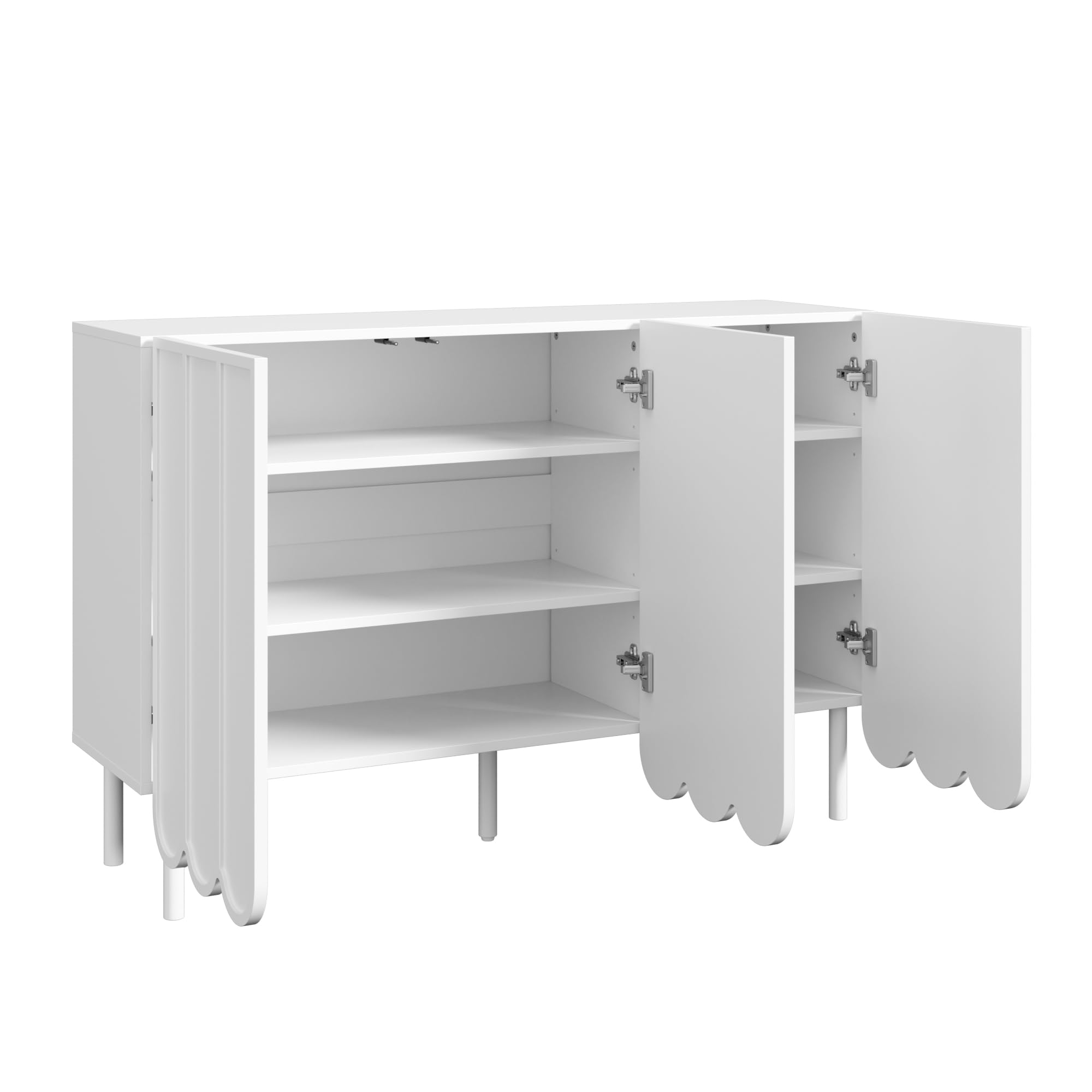 Credenza con ante ondulate, moderna bianca, 120 x 35 x 80 cm, senza maniglie, ripiani regolabili, spazio per soggiorno, corridoio e sala da pranzo