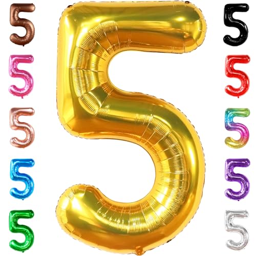 Image of KatchOn Foil Gold Number 5 Balloon For 5 Year Anniversary Decorations