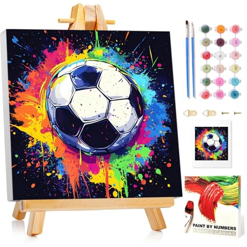 Paint by Numbers for Children Football Painting by Numbers Kits for Kids DIY Football Acrylic Oil Painting with Frame for Home Wall Art Decor Gift 7.8x7.8 Inch