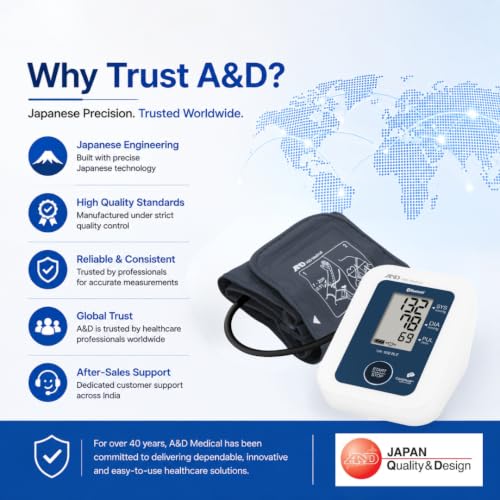 Image of A&D UA-656BLE Bluetooth Digital Blood Pressure Monitor | Automatic BP Machine with Irregular Heartbeat Detection | 200 Memory | Wide Range Cuff (22-42 cm) | iOS /Android Compatible